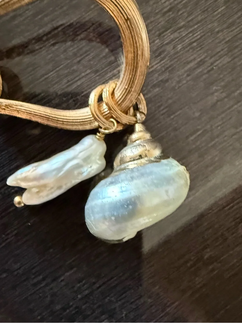 Gold-Tone Knot Link Necklace with Irregular Pearl Drops